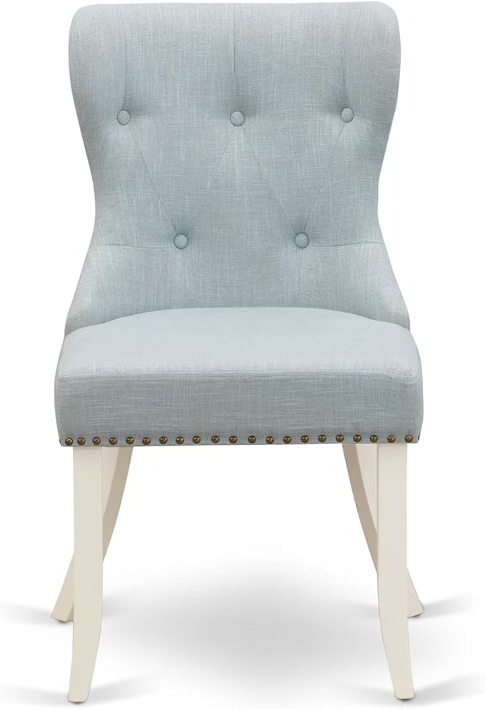 East West Furniture V027SI215-6 6 Piece Dining Set Contains a Rectangle Dining Room Table with V-Legs and 4 Baby Blue Linen Fabric Parson Chairs with a Bench, 40x72 Inch, Multi-Color