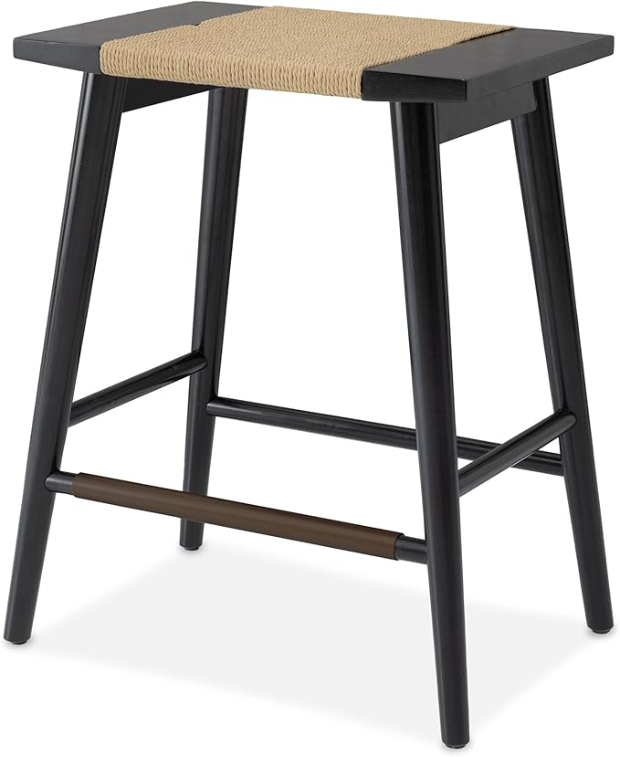 Thor Wicker Counter Height Wooden Counter Stool with Hand-Knitted Rope, K/D, Backless Island 24" Wicker Stool for Kitchen, Solid Wood, Eco-Friendly, Modern Design