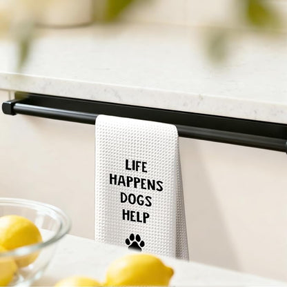 Funny Dog Kitchen Dish Towels, Gifts for Dog Lovers Mom Lady Owners, Life Happens Dogs Help Decorative Hand Tea Towels for Bathroom Kitchen, 16x24 Inches