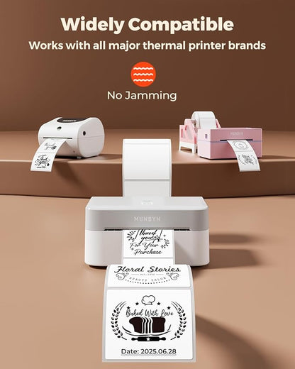 MUNBYN 3"x3" Square Thermal Labels, Compatible with Multiple Thermal Printers, Strong Adhesive, White Address Labels for Barcode, 500 Sheets/Roll