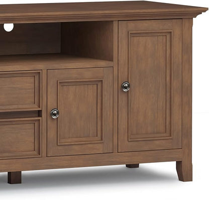 SIMPLIHOME Amherst 72-inch Wide Solid Wood TV Stand in Rustic Natural Aged Brown, Transitional-Style Media Console for Living Room with Cable Management and Adjustable Shelves, Fits 80" TVs