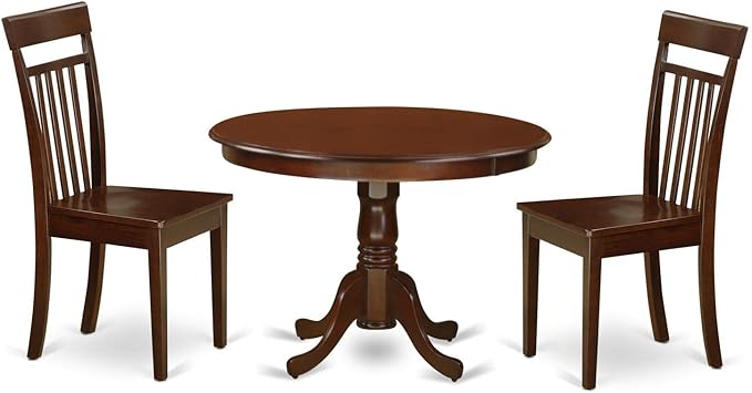 East West Furniture HLCA3-MAH-W 3 Piece Kitchen Table Set for Small Spaces Contains a Round Dining Room Table with Pedestal and 2 Dining Chairs, 42x42 Inch, Mahogany