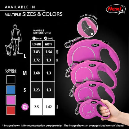 FLEXI New Classic Tape Retractable Dog Leash for X-Small Dogs Upto 26 lbs. – 10 ft., Pink | Tangle Free Pet Walking Leash with One-Handed Brake, Pause, Lock|German Quality Product