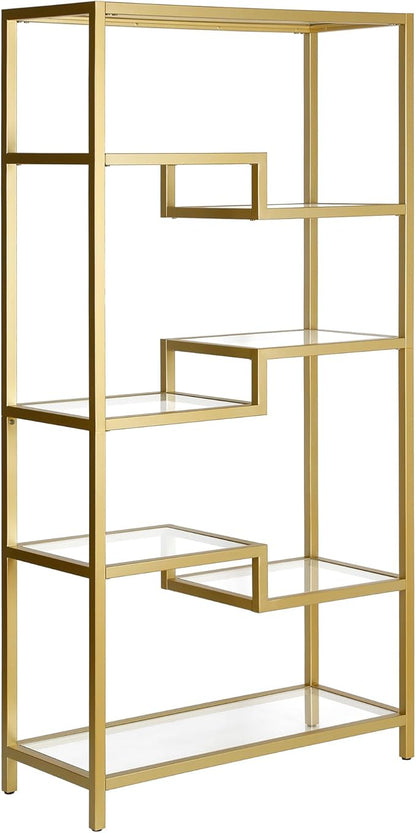 Henn&Hart 68" Tall Rectangular Bookcase in Brass, for Home Office, Living Room