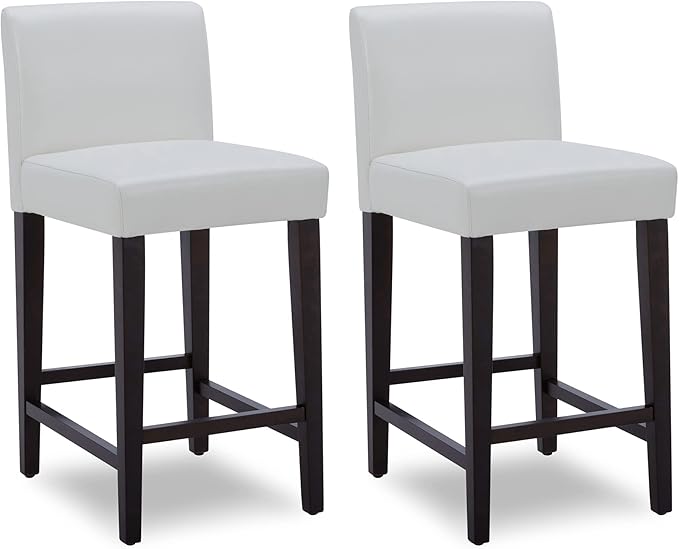 CHITA Counter Height Bar Stools Set of 2, 25" H Seat Height Upholstered Barstools, PU Leather in White