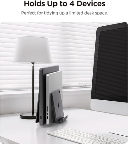 Spigen Vertical Laptop Stand Holder for Desk with Adjustable Dock, 4 Slots Total Fits All MacBook 11"-16"/HP/Dell/Surface/Samsung/LG/Chrome Book LD208S4 - Space Gray