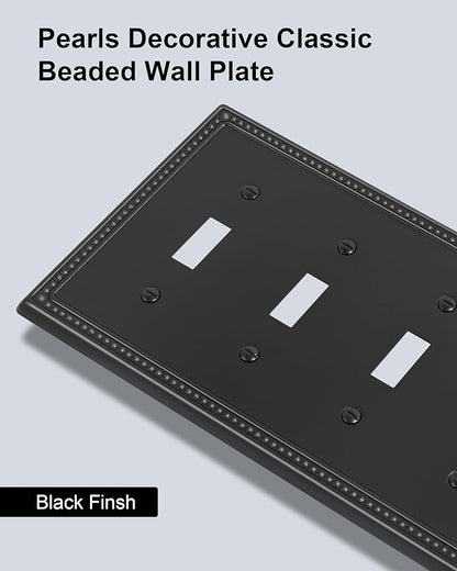 2-Pack Quad Toggle Light Switch Cover Plate, 4 Gang Metal Switch Plate Covers, Black Pearls Decorative Wall Plate, Corrosion Resistant