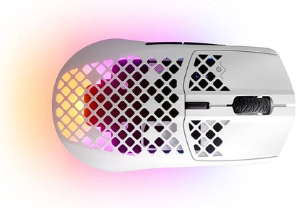 SteelSeries Aerox 3 Wireless - Holey RGB Gaming Mouse - Ultra-lightweight Water Resistant Design - 18K DPI TrueMove Air Optical Sensor -Snow