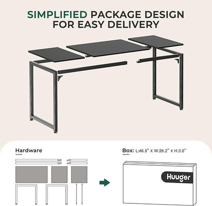 Huuger Modern Simple Office Desk, 63 Inch, Gaming & Writing Desk with Storage, Large Legroom, Metal Frame, Black