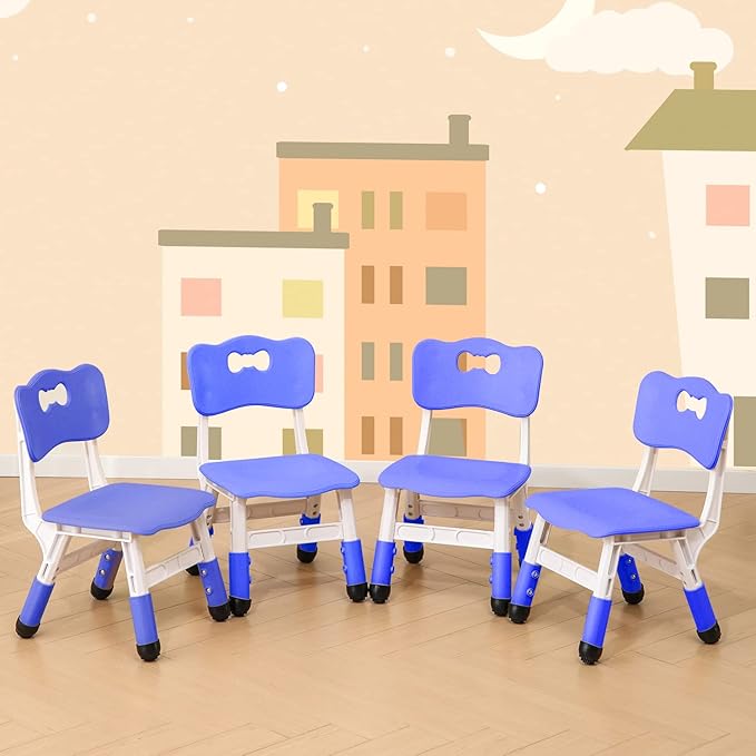 4 Piece Kids Chair Set 3 Levels Adjustable Stackable Kids Chairs Ideal for Playrooms, Schools, Daycares and Homes Washable and Easy to Clean Max Weight 220LB(Navy Blue4piece Set)