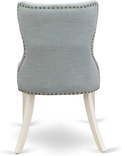 East West Furniture V077SI215-9 9 Piece Kitchen Table Set Includes a Rectangle Dining Table with V-Legs and 8 Baby Blue Linen Fabric Parsons Dining Chairs, 40x72 Inch, Multi-Color