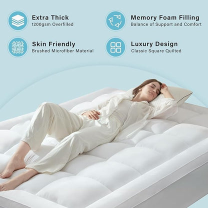Anluoer Full Memory Foam Mattress Topper, Pillow Top Mattress Topper for Back Pain, Extra Thick Breathable Mattress Pad with 8-21" Deep Pocket, 54x75 Inches, Cream