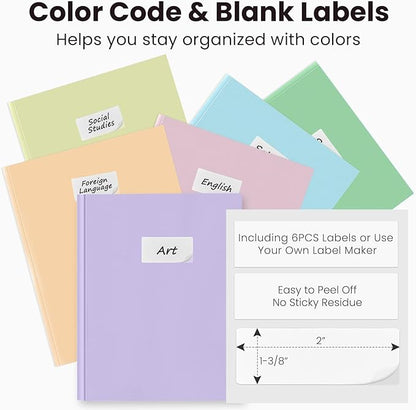 Sooez 6 Pack Plastic Folders with Pockets and Prongs, 3 Prong Folders with Pockets and Writable Label, Heavy Duty 2 Pocket Folder with Brads, Letter Size Prong Folder for School Office, Pastels Color