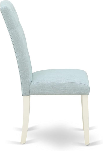 East West Furniture X077CE215-5 5 Piece Dining Table Set for 4 Includes a Rectangle Kitchen Table with X-Legs and 4 Baby Blue Linen Fabric Parson Dining Chairs, 40x72 Inch, Multi-Color