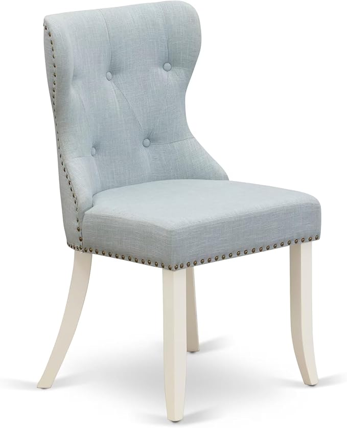 East West Furniture V077SI215-7 7 Piece Dining Room Furniture Set Consist of a Rectangle Dining Table with V-Legs and 6 Baby Blue Linen Fabric Parsons Chairs, 40x72 Inch, Multi-Color