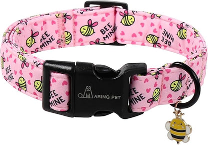 ARING PET Pink Dog Collar, Cute Yellow Bees Pet Collars for Puppy Small Medium Large Boy Girl Dogs-S