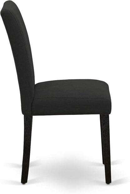 East West Furniture X697AB624-7 7 Piece Modern Dining Table Set Consist of a Rectangle Wooden Table with X-Legs and 6 Black Color Linen Fabric Upholstered Chairs, 40x72 Inch, Multi-Color