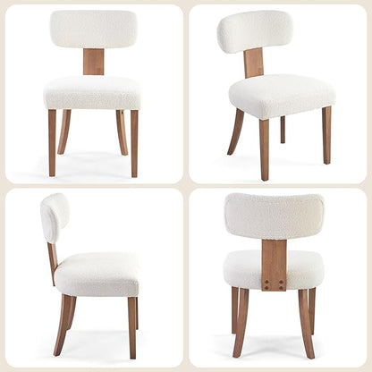 Mid-Century Dining Chair Set of 4, Upholstered Sherpa Seats with Ergonomic Curved Back and Adjustable Legs for Dining Room, Bedroom, Kitchen, White Sherpa
