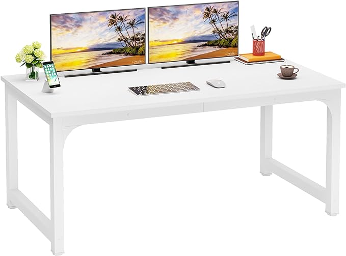 LITTLE TREE 63 Inch Large Executive Computer Office Desk, White