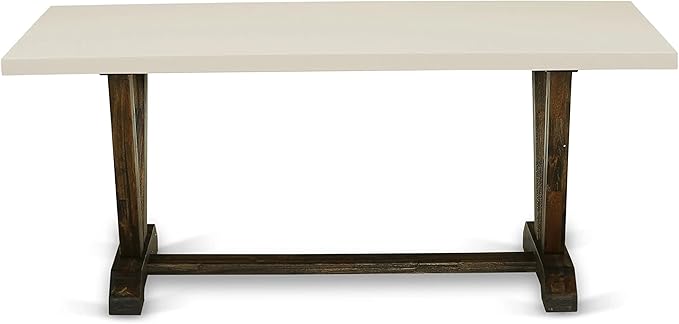 East West Furniture V727VE703-9 9 Piece Kitchen Table Set Includes a Rectangle Dining Table with V-Legs and 8 Brown Linen Fabric Parson Dining Room Chairs, 40x72 Inch, Multi-Color