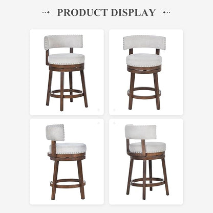 COLAMY Swivel Bar Stool Set of 2, Modern Swivel Barstool with Back, Counter Height Bar Stools, 25 Inch Upholstered Wood Barstool for Kitchen Island Dining Room Bar, Beige