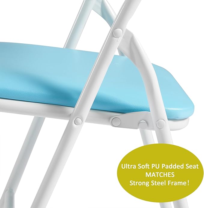 VECELO Folding Activity Table and Chairs 5 Pcs, Portable, with Ultra Soft Padded Cushion, 5 Piece Set, Baby Blue