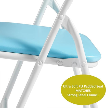 VECELO Folding Activity Table and Chairs 5 Pcs, Portable, with Ultra Soft Padded Cushion, 5 Piece Set, Baby Blue