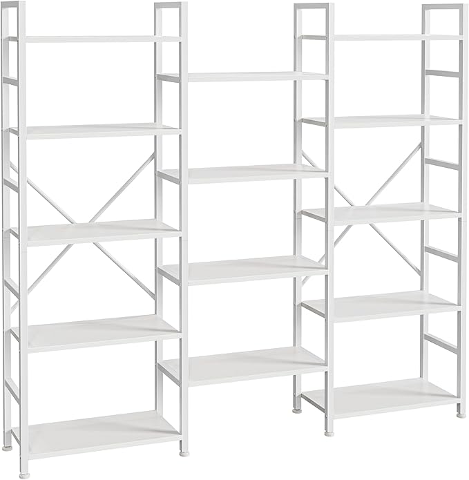 SUPERJARE Triple 5 Tier Bookshelf, Bookcase with 14 Open Display Shelves, Wide Book Shelf Book Case for Home & Office, White