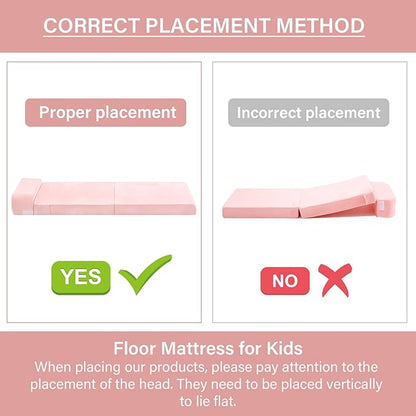 Tiita Folding Sofa Bed for Kids, Toddler Fold Out Couch with Removable Cover, Futon Sleeper Chair for Living Room, Guest Room, Pink