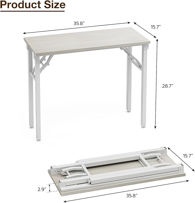 TEMI Small Computer Desk Folding Table - 35.8" Foldable Office Desk, No Assembly, Perfect for Small Spaces in Bedroom, Dorm, or Apartment, Portable Mini Desk or Study Table Compact Design, White Ash