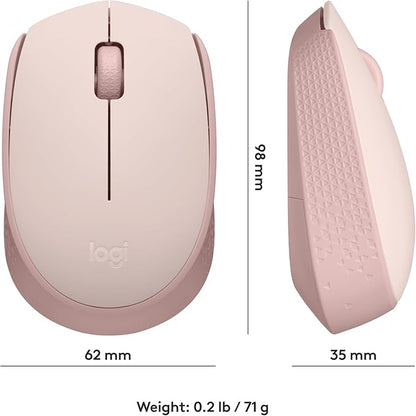 Logitech M170 Wireless Mouse for PC, Mac, Laptop, 2.4 GHz with USB Mini Receiver, Optical Tracking, 12-Months Battery Life, Ambidextrous - Rose