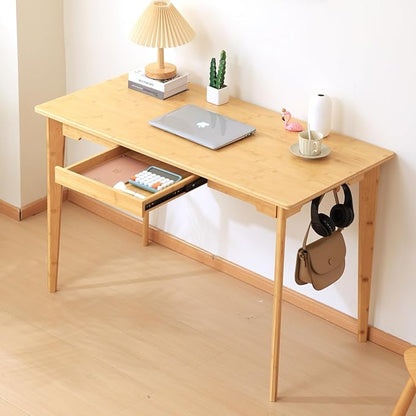 Maydear 47" Bamboo Multipurpose Study Writing Desk with Drawer, Modern Simple Computer & Laptop Table Dining Table for Bedroom, Living Room, Home and Office, Kitchen, Natural