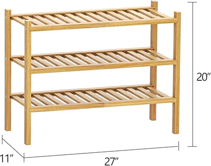 Shoe Rack 3-Tier Organizer-Stackable Storage Shelf with Multi-Function Combinations-Free Standing Bamboo Shoe Racks for Closet,Entryway,Hallway,Bathroom,Living Room Shoe Organization (Natural,3-Tier)