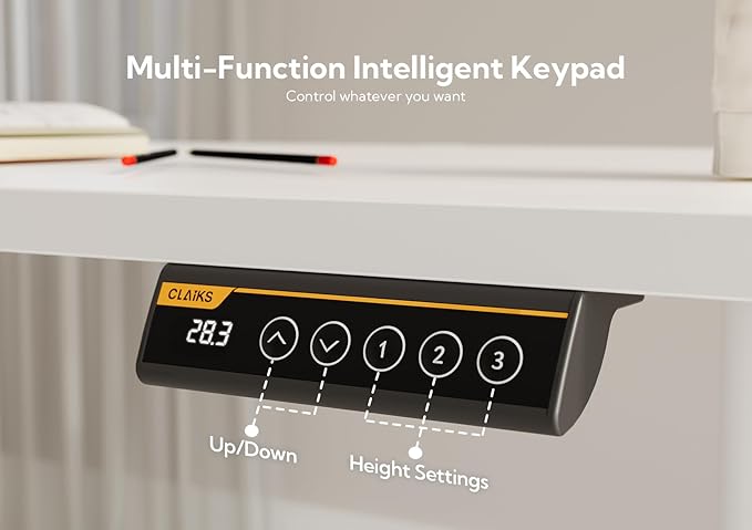 Claiks Electric Standing Desk, Adjustable Height Stand up Desk, 63x24 Inches Sit Stand Home Office Desk with Splice Board, White Frame/White Top