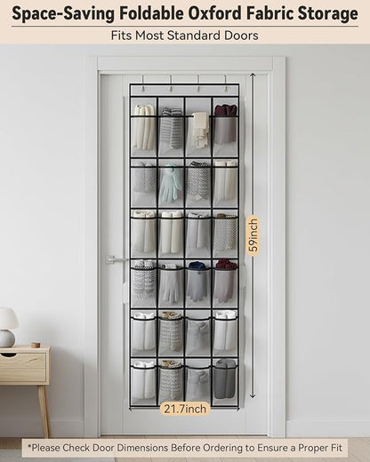 dodowin Over the Door Shoe Organizers, 2 Pack, Each with 24 Deep Mesh Pockets & 4 Metal Hooks, Over The Door Shoe Rack Space Saving Hanging Storage Holder for Closets, Shoes & Accessories, Gray