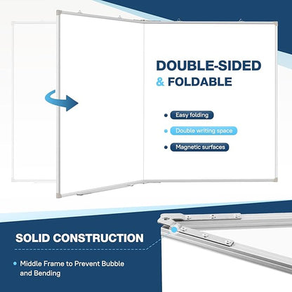 WALGLASS Large White Board Dry Erase Board, 60" x 36" Double-Sided Foldable Dry Erase Board for Wall, Magnetic Whiteboard for Office, Home, School, Kitchen