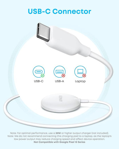 Anker Zolo Magnetic Wireless Charger, Qi2 Certified 15W MagSafe-Compatible Wireless Charging Pad, for iPhone 17/16/15/14/13/12 Series, AirPods, and More (Not for Pixel, Adapter Not Included)