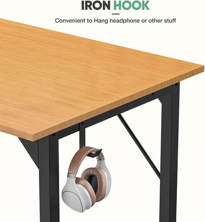 47 Inch Desk Office with Storage, Modern Simple Style Gaming Computer Table for Youth Student Adult, Metal and Wood Home Office Furniture, Nature