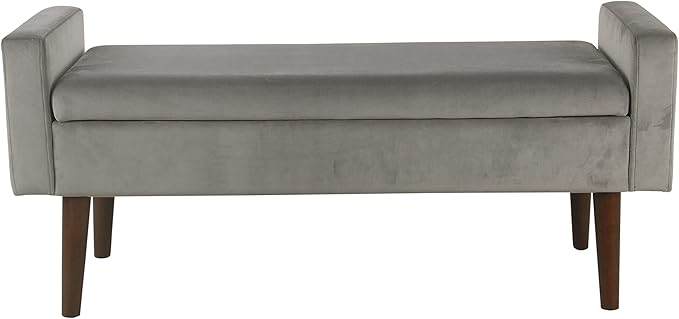 HomePop Home Decor | Upholstered Modern Velvet Storage Ottoman Bench | Ottoman Bench with Storage for Living Room & Bedroom | Decorative Home Furniture, Gray