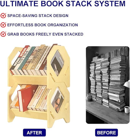 Desktop Bookshelf, Stackable Book Organizer with Handle, Storage Rack for CD/Magazine/File Folder, Portable Small Bookshelf for Study, Living Room, Kid's Room, No Nails, Medium Size