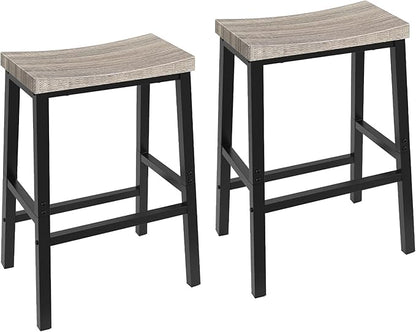 HOOBRO Bar Stools, Set of 2 Chairs, 23.6 Inch Saddle Kitchen Counter Stools With Footrests, Industrial for Dining Room, Kitchen, Counter, Bar, Greige and Black BG02MD01