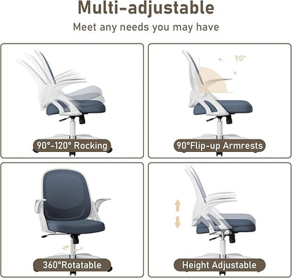 Home Office Chair Work Desk Chair Comfort Ergonomic Swivel Computer Chair, Breathable Mesh Desk Chair, Lumbar Support Task Chair with Wheels and Flip-up Arms and Adjustable Height