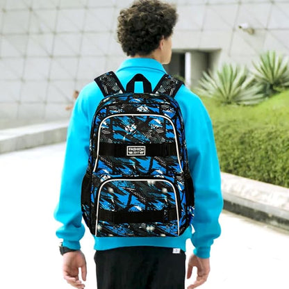 3PCS Boys Backpack, 17" Water Resistant School Bag with Lunch Box, Cute School Bag Set for College Teenagers High Middle Elementary - Graffiti Blue