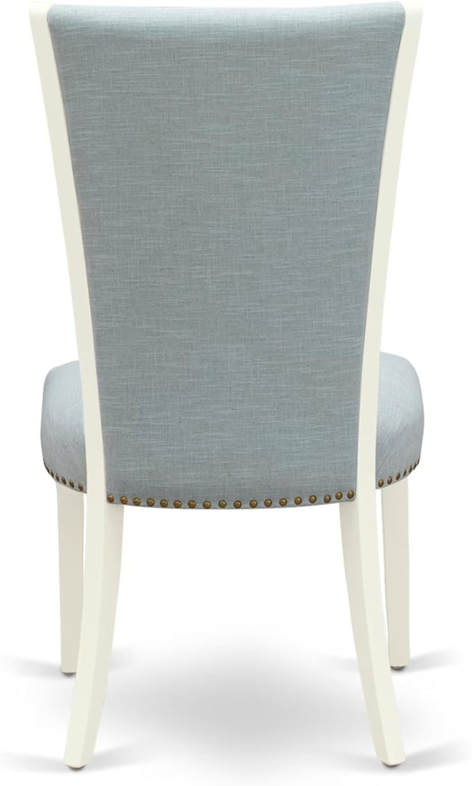East West Furniture V027VE215-5 5 Piece Dining Table Set for 4 Includes a Rectangle Kitchen Table with V-Legs and 4 Baby Blue Linen Fabric Parson Dining Chairs, 40x72 Inch, Multi-Color