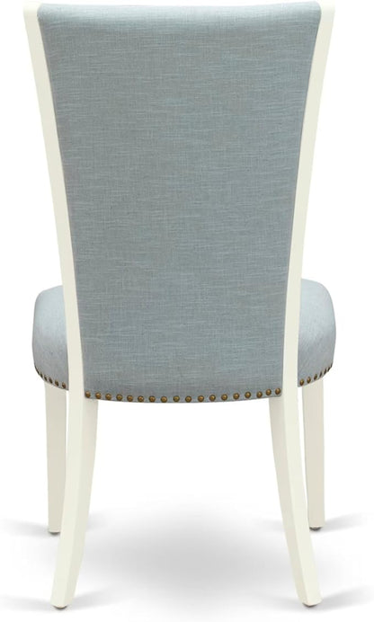 East West Furniture V027VE215-7 7 Piece Dining Table Set Consist of a Rectangle Dining Room Table with V-Legs and 6 Baby Blue Linen Fabric Upholstered Chairs, 40x72 Inch, Multi-Color