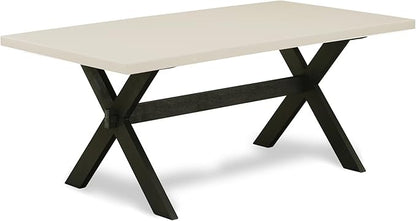East West Furniture X627EL635-7 7 Piece Dining Table Set Consist of a Rectangle Dining Room Table with X-Legs and 6 Doeskin Linen Fabric Upholstered Chairs, 40x72 Inch, Multi-Color