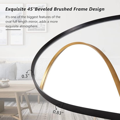 Oval Full Length Mirror, 55"×18" Wall-Mounted Mirror with Gold Frame, Ultra-Clear Explosion-Proof Dressing Mirror, Simple and Classic Deco for Cloakroom/Bedroom/Living Room