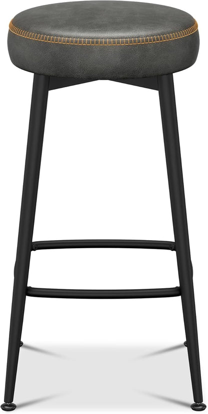 Counter Height Bar Stools, 26" H Backless Bar Stools Set of 2, Upholstered Faux Leather Kitchen Counter Stools, Mid Century Modern, Kitchen Island Home Bar, Pub, Black Grey