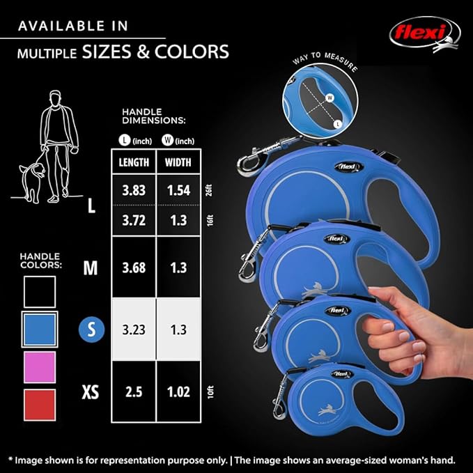 FLEXI New Classic Cord Retractable Dog Leash for Small Dogs up to 26 lbs. – 16 ft., Blue | Tangle-Free Pet Walking Leash with One-Handed Brake, Pause, Lock|German Quality Product