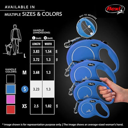 FLEXI New Classic Cord Retractable Dog Leash for Small Dogs up to 26 lbs. – 16 ft., Blue | Tangle-Free Pet Walking Leash with One-Handed Brake, Pause, Lock|German Quality Product